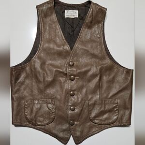 Vintage-Inspired Brown Leather Vest with Button Front